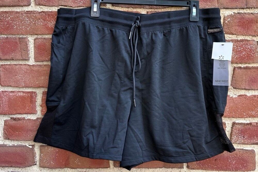 Nine West Active Mesh Trim Drawstring Athletic Shorts Black 3X NWT